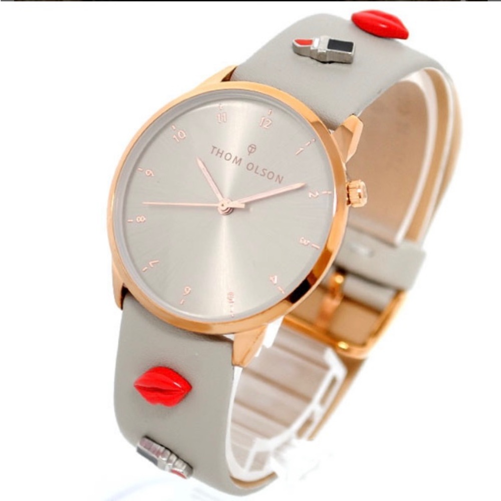 THOM OLSON Womens 34mm Day Dream Grey Passion Leather Band Watch NEW!